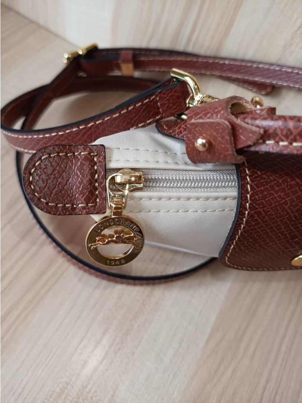 Longchamp Cream Mini Top-Handle Bag with Brown Flap - Picture 6 of 6